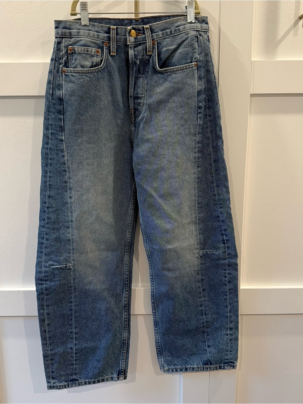 B Sides blue jeans barrel jeans size 26. B Sides Slim Lasso Jeans retail $395.